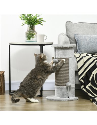 PawHut 58cm Cat Scratching Post, with Covered Plush, Play Balls, for Corner Walls - Grey