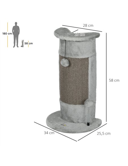 PawHut 58cm Cat Scratching Post, with Covered Plush, Play Balls, for Corner Walls - Grey - pic 146758 | FastDaddyshop