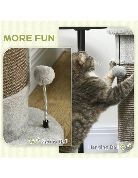 PawHut 58cm Cat Scratching Post, with Covered Plush, Play Balls, for Corner Walls - Grey - pic 146759 | FastDaddyshop