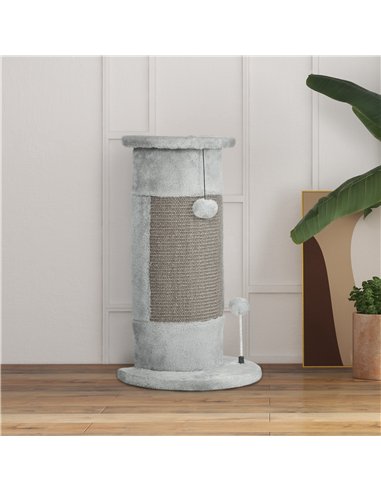 PawHut 58cm Cat Scratching Post, with Covered Plush, Play Balls, for Corner Walls - Grey
