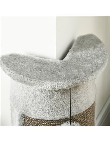 PawHut 58cm Cat Scratching Post, with Covered Plush, Play Balls, for Corner Walls - Grey