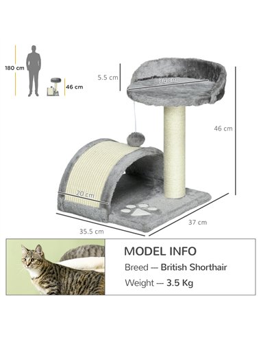 PawHut Cat Tree, Kitten Scratcher Activity Centre, with Sisal Scratching Post, Toy Ball - Grey