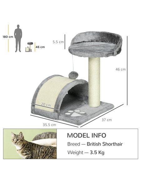 PawHut Cat Tree, Kitten Scratcher Activity Centre, with Sisal Scratching Post, Toy Ball - Grey - pic 146767 | FastDaddyshop