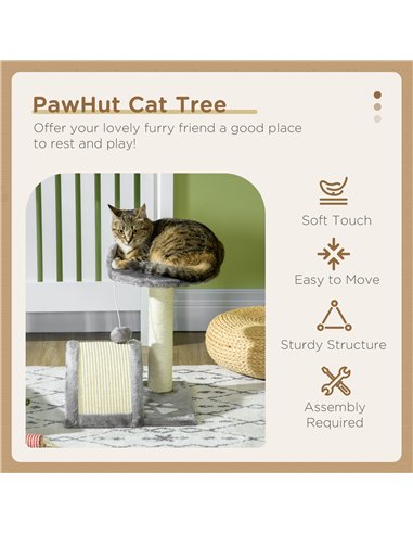 PawHut Cat Tree, Kitten Scratcher Activity Centre, with Sisal Scratching Post, Toy Ball - Grey