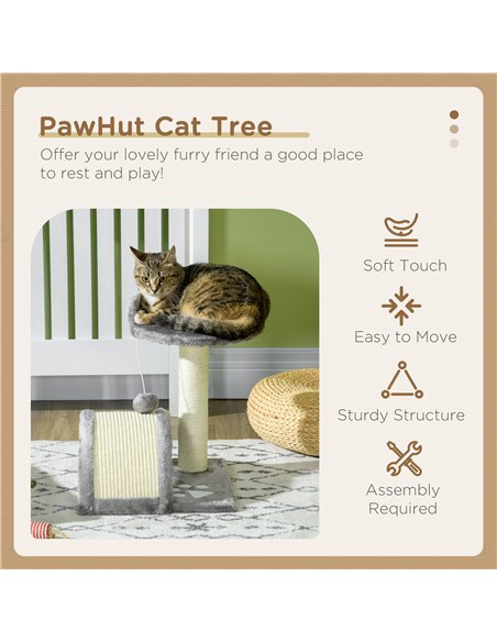 PawHut Cat Tree, Kitten Scratcher Activity Centre, with Sisal Scratching Post, Toy Ball - Grey - pic 146768 | FastDaddyshop