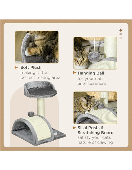 PawHut Cat Tree, Kitten Scratcher Activity Centre, with Sisal Scratching Post, Toy Ball - Grey - pic 146769 | FastDaddyshop