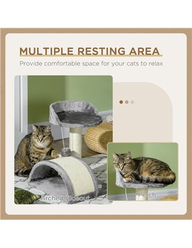 PawHut Cat Tree, Kitten Scratcher Activity Centre, with Sisal Scratching Post, Toy Ball - Grey