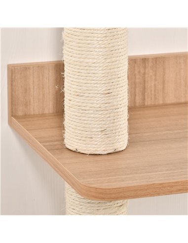 PawHut Wall-Mounted Cat Tree, with Cat House, Bed, Scratching Post - Beige
