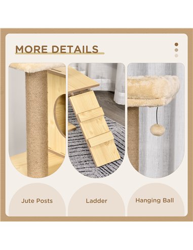 PawHut 130cm Cat Tree for Indoor Cats, Multi-Level Plush Cat Tower, with Five Scratching Posts, Two Perches, Cat House, Hammock