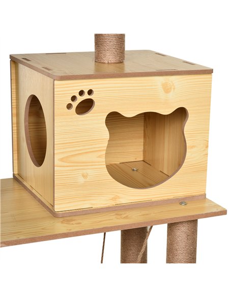 PawHut 130cm Cat Tree for Indoor Cats, Multi-Level Plush Cat Tower, with Five Scratching Posts, Two Perches, Cat House, Hammock - pic 146789 | FastDaddyshop