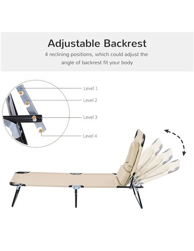 Outsunny Sun Lounger Foldable Reclining Chair with Pillow and Reading Hole Garden Beach Outdoor Recliner Adjustable Beige