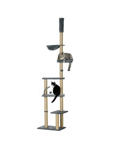 PawHut Floor to Ceiling Cat Tree for Indoor Cats, 6-Tier Play Tower Climbing Activity Center with Scratching Post, Platforms, Be