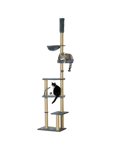 PawHut Floor to Ceiling Cat Tree for Indoor Cats, 6-Tier Play Tower Climbing Activity Center with Scratching Post, Platforms, Be - pic 146801 | FastDaddyshop