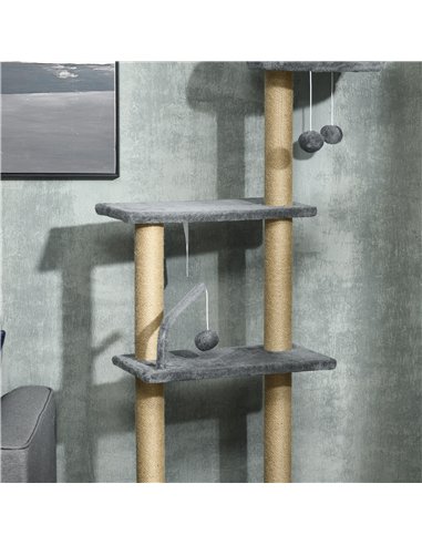 PawHut Floor to Ceiling Cat Tree for Indoor Cats, 6-Tier Play Tower Climbing Activity Center with Scratching Post, Platforms, Be