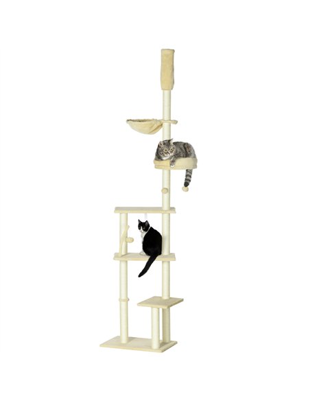 PawHut Floor to Ceiling Cat Tree for Indoor Cats, 6-Tier Play Tower Climbing Activity Center with Scratching Post, Platforms, Be - pic 146810 | FastDaddyshop