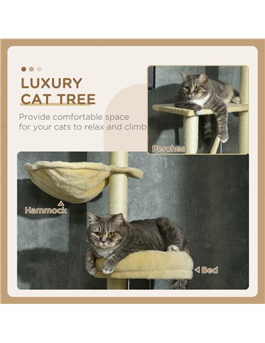 PawHut Floor to Ceiling Cat Tree for Indoor Cats, 6-Tier Play Tower Climbing Activity Center with Scratching Post, Platforms, Be