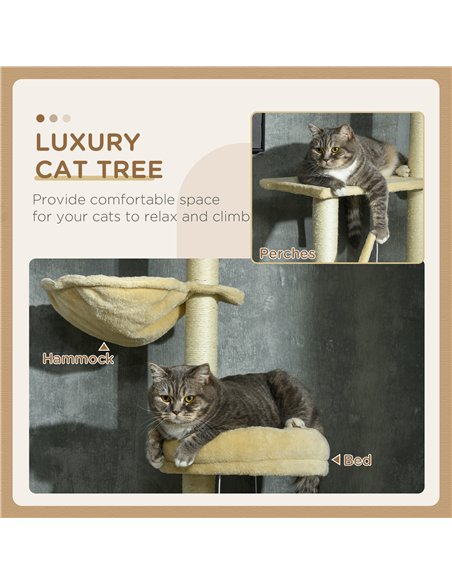 PawHut Floor to Ceiling Cat Tree for Indoor Cats, 6-Tier Play Tower Climbing Activity Center with Scratching Post, Platforms, Be - pic 146813 | FastDaddyshop