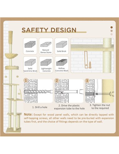 PawHut Floor to Ceiling Cat Tree for Indoor Cats, 6-Tier Play Tower Climbing Activity Center with Scratching Post, Platforms, Be