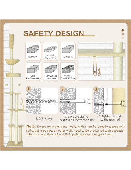 PawHut Floor to Ceiling Cat Tree for Indoor Cats, 6-Tier Play Tower Climbing Activity Center with Scratching Post, Platforms, Be - pic 146816 | FastDaddyshop