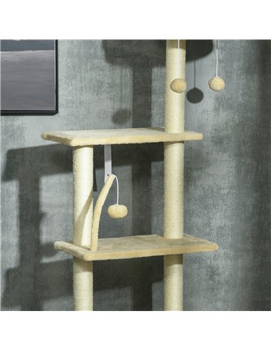 PawHut Floor to Ceiling Cat Tree for Indoor Cats, 6-Tier Play Tower Climbing Activity Center with Scratching Post, Platforms, Be