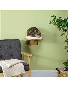 PawHut Wall-Mounted Cat Shelf with Cushion, Guardrails, 34 x 34 x 10.5cm 2