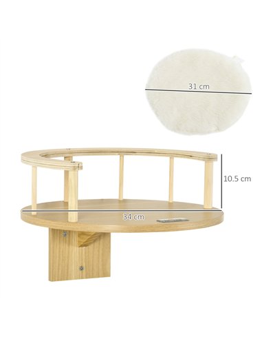 PawHut Wall-Mounted Cat Shelf with Cushion, Guardrails, 34 x 34 x 10.5cm