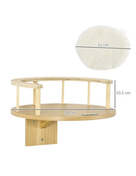 PawHut Wall-Mounted Cat Shelf with Cushion, Guardrails, 34 x 34 x 10.5cm - pic 146821 | FastDaddyshop