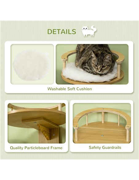 PawHut Wall-Mounted Cat Shelf with Cushion, Guardrails, 34 x 34 x 10.5cm - pic 146823 | FastDaddyshop