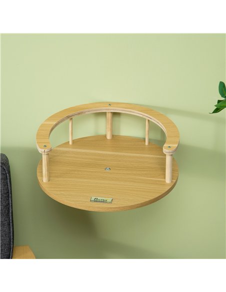 PawHut Wall-Mounted Cat Shelf with Cushion, Guardrails, 34 x 34 x 10.5cm - pic 146825 | FastDaddyshop
