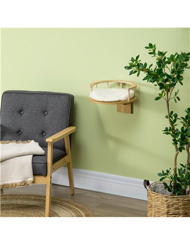 PawHut Wall-Mounted Cat Shelf with Cushion, Guardrails, 34 x 34 x 10.5cm