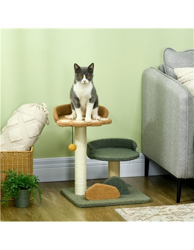 PawHut 52cm Small Cat Tree for Indoor Cats, Scratching Posts with Two Beds, Toy Ball