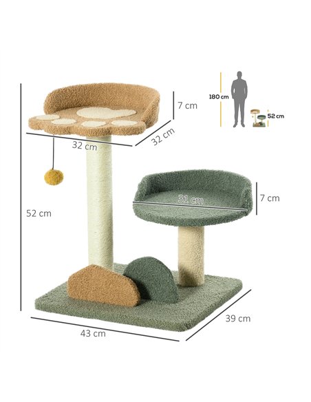 PawHut 52cm Small Cat Tree for Indoor Cats, Scratching Posts with Two Beds, Toy Ball - pic 146830 | FastDaddyshop