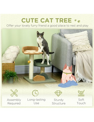 PawHut 52cm Small Cat Tree for Indoor Cats, Scratching Posts with Two Beds, Toy Ball
