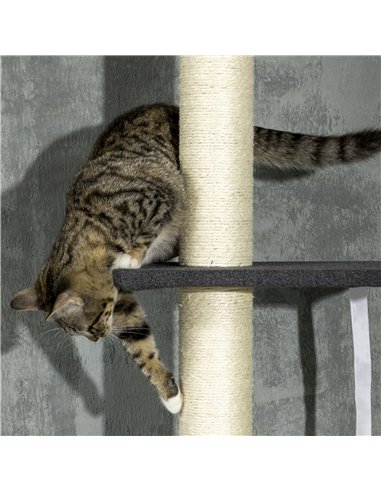 PawHut 240-270cm Floor-To-Ceiling Cat Tree, 5 Tier Cat Climbing Tower, with Bed, Hammock, Platforms, Black and Cream