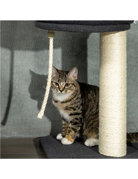 PawHut 240-270cm Floor-To-Ceiling Cat Tree, 5 Tier Cat Climbing Tower, with Bed, Hammock, Platforms, Black and Cream - pic 146845 | FastDaddyshop