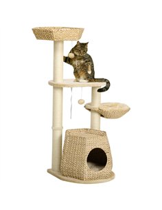 PawHut Cat Tree Activity Centre, with Cattail, Bed, Cat House, Sisal Post, Ball - Natural Tone
