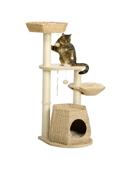 PawHut Cat Tree Activity Centre, with Cattail, Bed, Cat House, Sisal Post, Ball - Natural Tone - pic 146846 | FastDaddyshop
