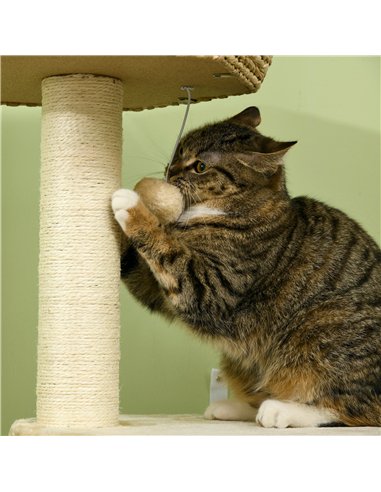 PawHut Cat Tree Activity Centre, with Cattail, Bed, Cat House, Sisal Post, Ball - Natural Tone