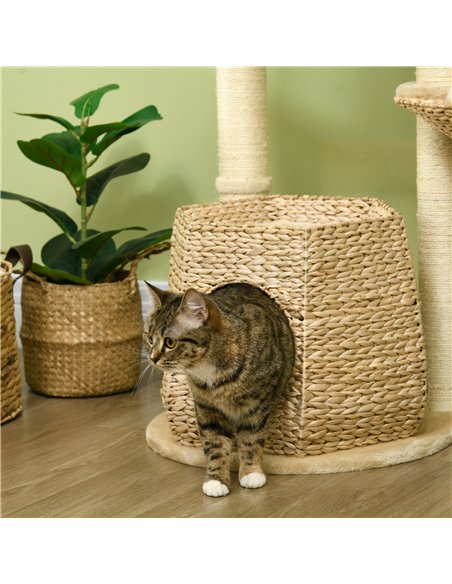 PawHut Cat Tree Activity Centre, with Cattail, Bed, Cat House, Sisal Post, Ball - Natural Tone - pic 146853 | FastDaddyshop