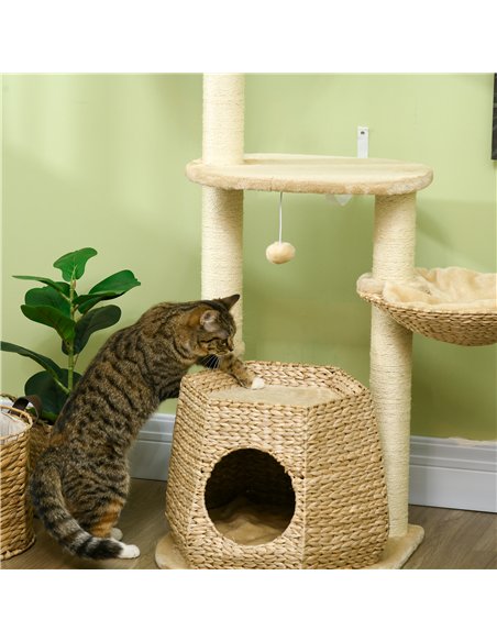 PawHut Cat Tree Activity Centre, with Cattail, Bed, Cat House, Sisal Post, Ball - Natural Tone - pic 146854 | FastDaddyshop