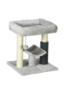 PawHut 48cm Cat Tree with Scratching Posts, Bed, Perch, Self Groomer, Toy - Grey
