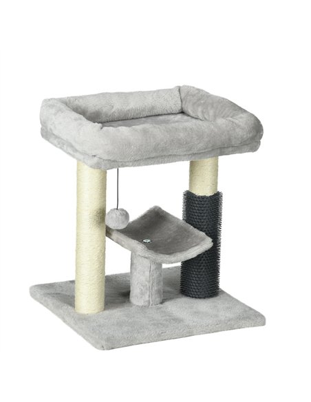 PawHut 48cm Cat Tree with Scratching Posts, Bed, Perch, Self Groomer, Toy - Grey - pic 146855 | FastDaddyshop