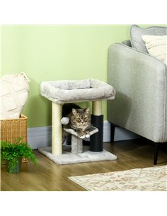 PawHut 48cm Cat Tree with Scratching Posts, Bed, Perch, Self Groomer, Toy - Grey 2
