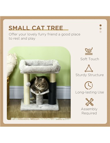 PawHut 48cm Cat Tree with Scratching Posts, Bed, Perch, Self Groomer, Toy - Grey