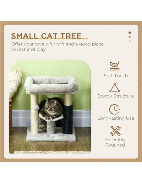 PawHut 48cm Cat Tree with Scratching Posts, Bed, Perch, Self Groomer, Toy - Grey - pic 146858 | FastDaddyshop