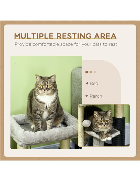 PawHut 48cm Cat Tree with Scratching Posts, Bed, Perch, Self Groomer, Toy - Grey - pic 146859 | FastDaddyshop