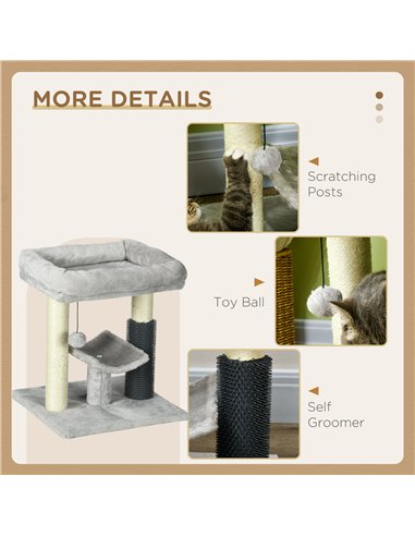 PawHut 48cm Cat Tree with Scratching Posts, Bed, Perch, Self Groomer, Toy - Grey
