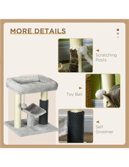 PawHut 48cm Cat Tree with Scratching Posts, Bed, Perch, Self Groomer, Toy - Grey - pic 146860 | FastDaddyshop