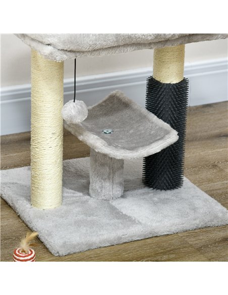 PawHut 48cm Cat Tree with Scratching Posts, Bed, Perch, Self Groomer, Toy - Grey - pic 146862 | FastDaddyshop