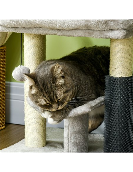 PawHut 48cm Cat Tree with Scratching Posts, Bed, Perch, Self Groomer, Toy - Grey - pic 146863 | FastDaddyshop